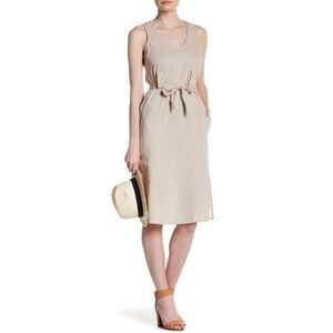 Mod Ref Sleeveless Linen Blend Beige Midi Dress